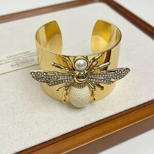 Gold Bee Cuff Bracelet | Pearl & Rhinestone Statement Bracelet | Wide Open Cuff